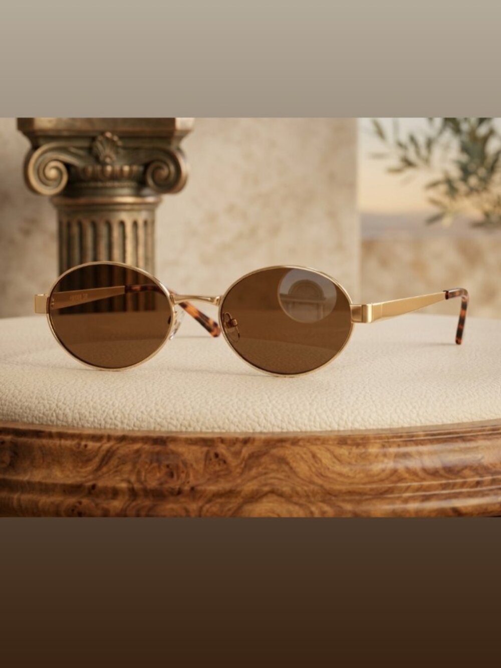 Vintage Metal Oval Sunglasses with Brown Lenses